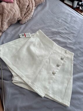 Flying Tomato White Wrap Skort with Decorative Silver Buttons